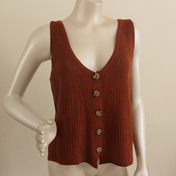 Daily Special Tops - Ribbed Knit Button Up Crop Tank Top Shirt